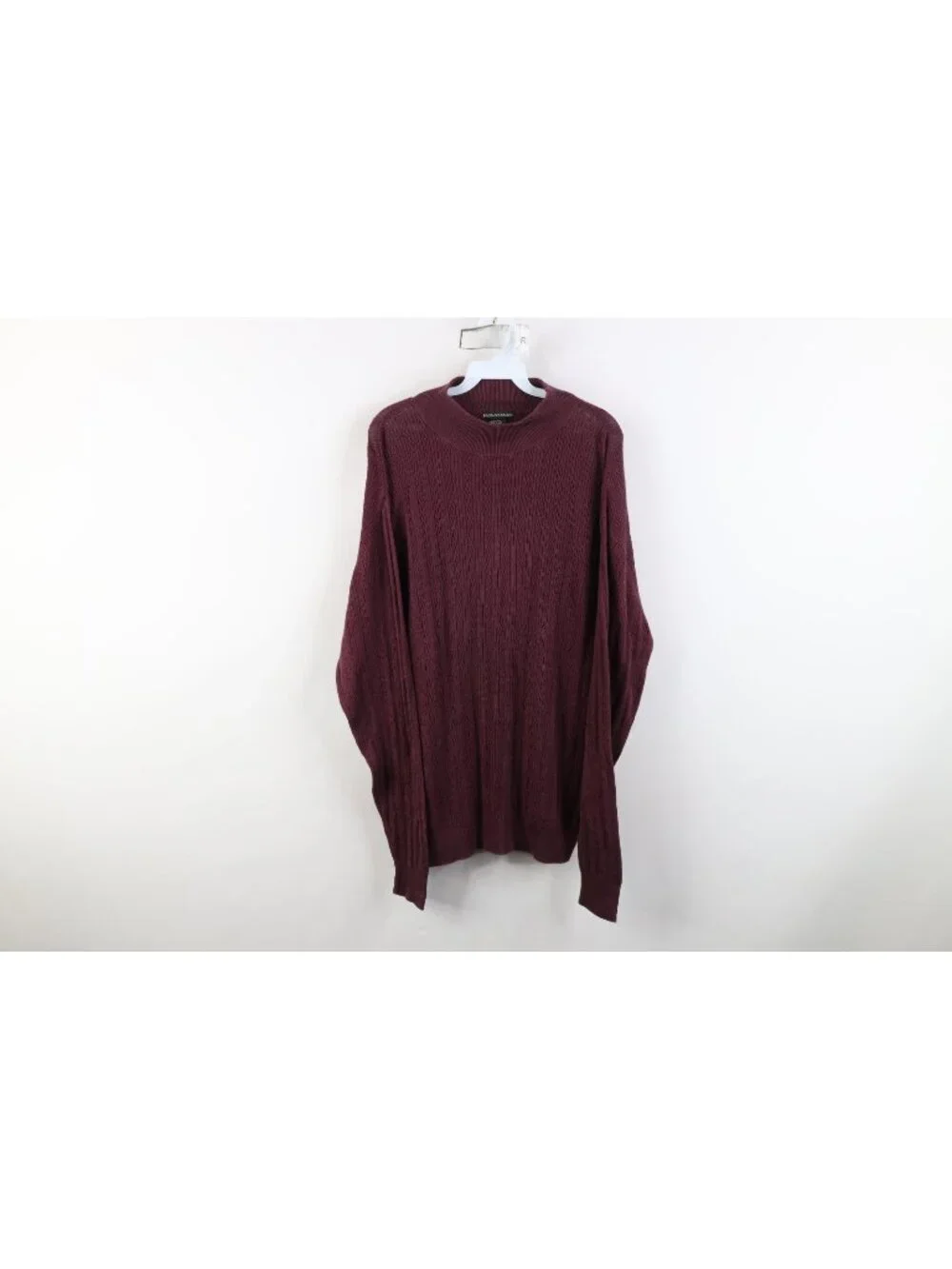 Vtg 90s Streetwear Mens Large Silk Ribbed Cable Knit Mock Neck Sweater Purple